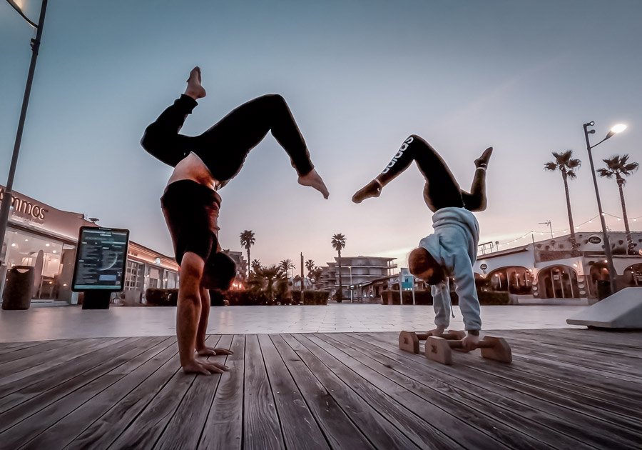 Gymnasts performing handstand at Indomove Academy